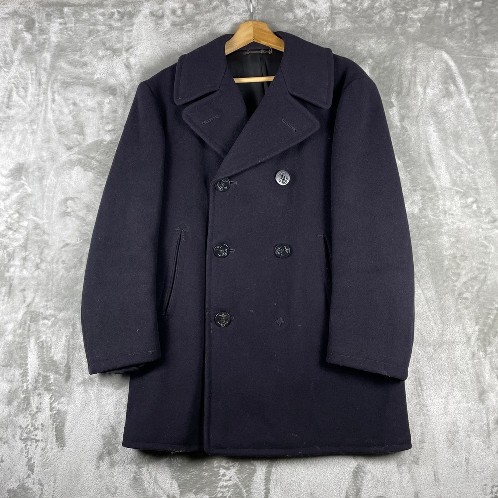 Vintage US Navy Pea Coat Mens 38 R Wool Double Breasted 1960s Military USN *read
